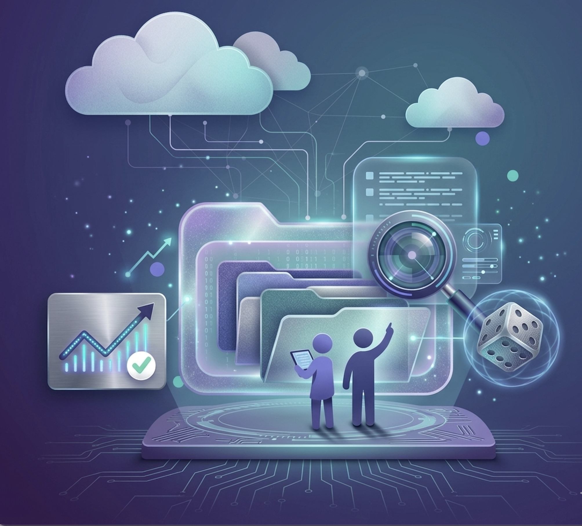 Illustration of product research, comparison cards, search, and shortlist signals.